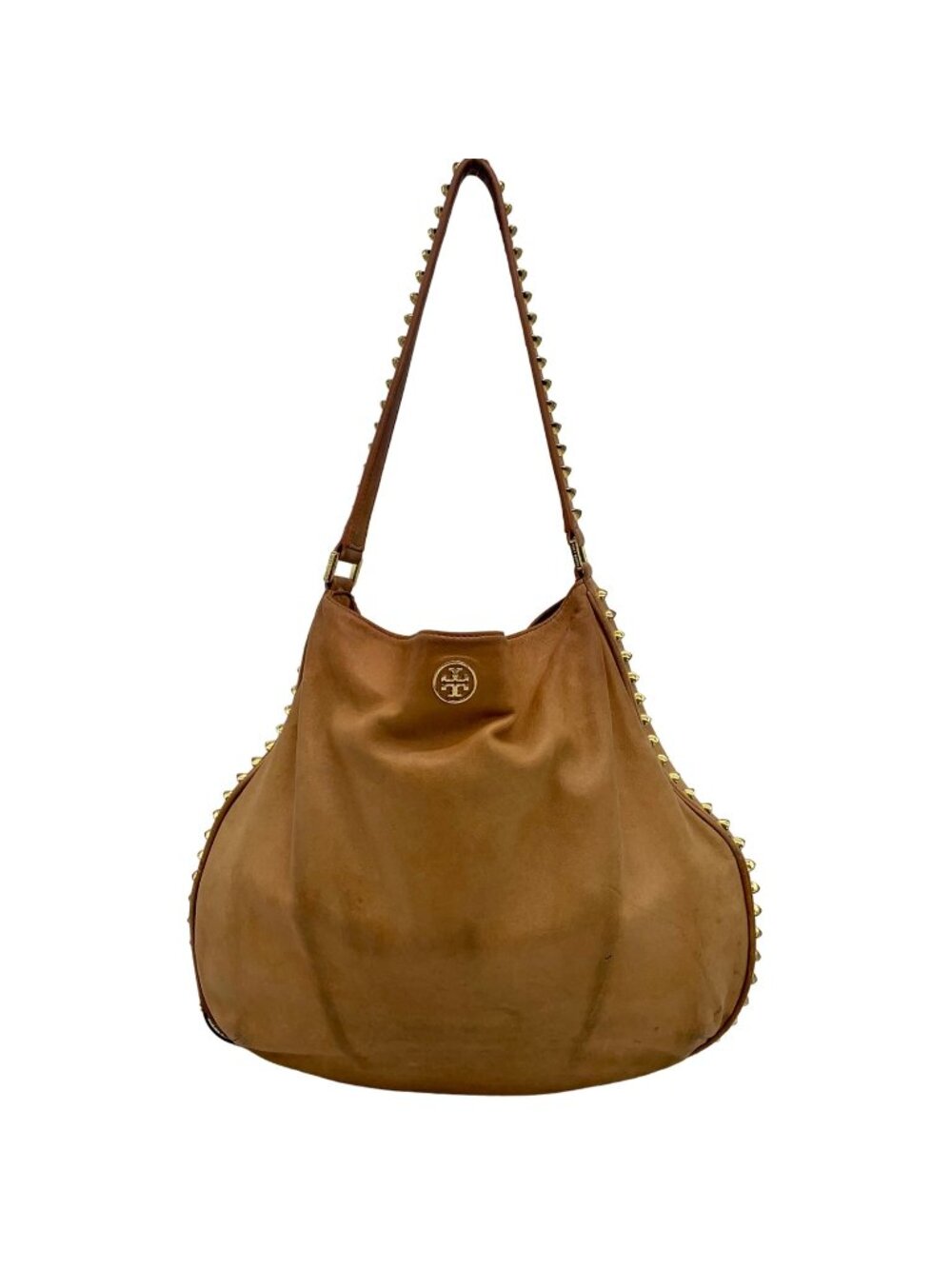 Tory Burch Tan Leather Pyramid Studded Hobo Shoulder Bag